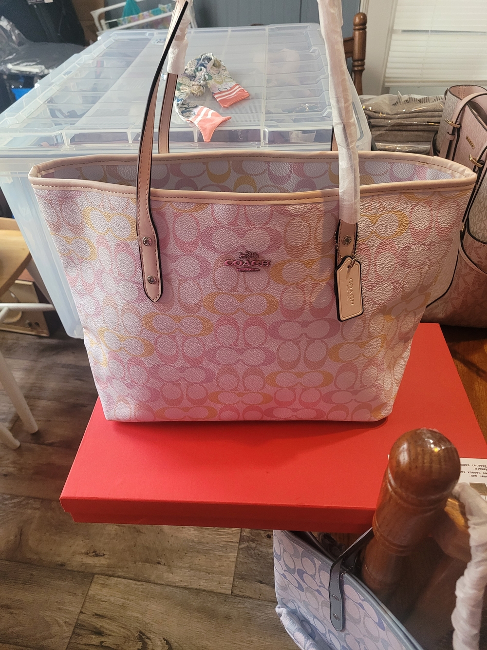 Coach Pink Signature Print Tote Bag